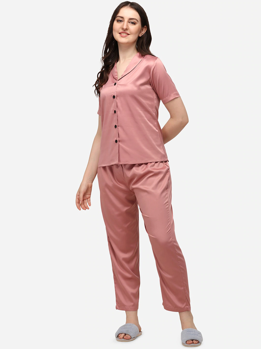 Hot Sexy Trouser Shirt Sleep Wear Night Suit For Women And Girls Complete  Night Suit For Ladies Nighty - Black