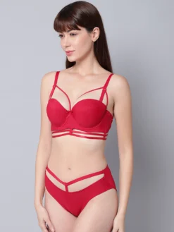 Women Red Solid Light Padded Bra Set