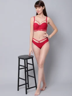 Women Red Solid Light Padded Bra Set