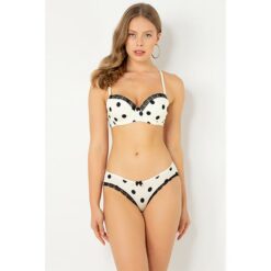 White Polka Empty Cup Bra Set Ultra Thin Padded