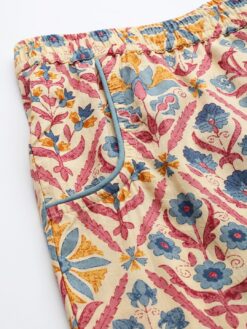 Beige & Navy Blue Printed Women Night suit