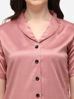 Rose Gold & Black Silk Women Night Suit
