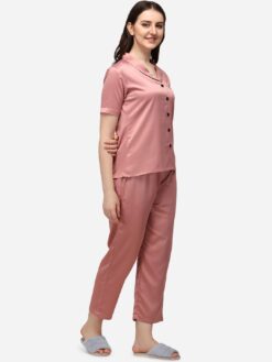 Rose Gold & Black Silk Women Night Suit