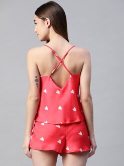 Pink & White Printed Women Night Suit