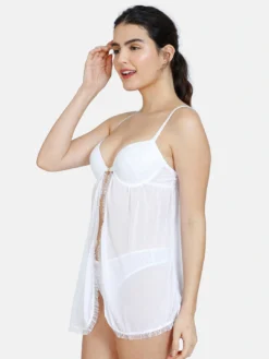White Solid Baby Doll Night Dress