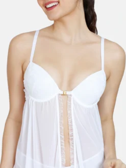 White Solid Baby Doll Night Dress