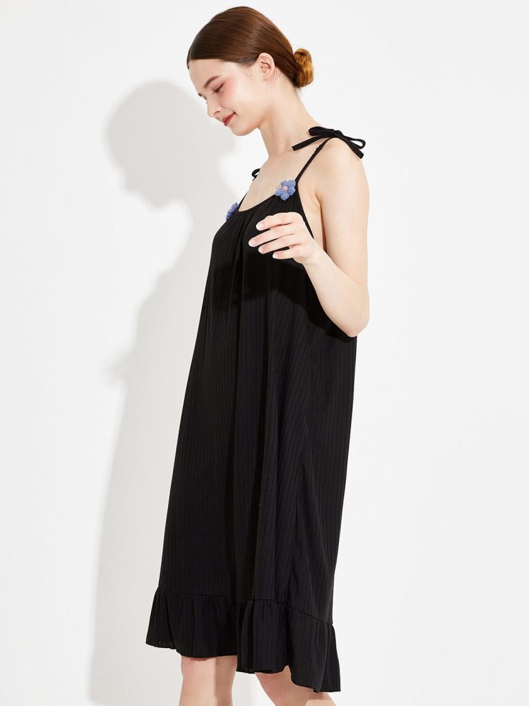 URBANIC Women Black Cotton Nightdress | cotton nightdress | sleeveless nighty | black nighty net 