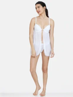 White Solid Baby Doll Night Dress
