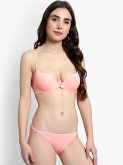 Women Peach Coloured Solid Push Up Bra Set