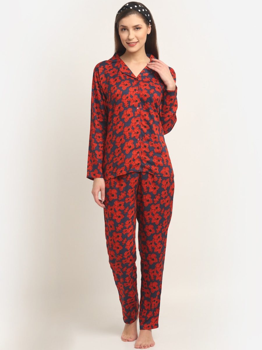 Claura Women Floral Printed cotton night suit for ladies pakistan | shirt pajama night suit | Printed Night suit