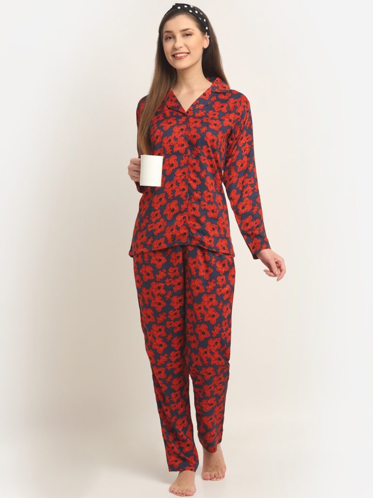 Claura Women Floral Printed Cotton Night Suit