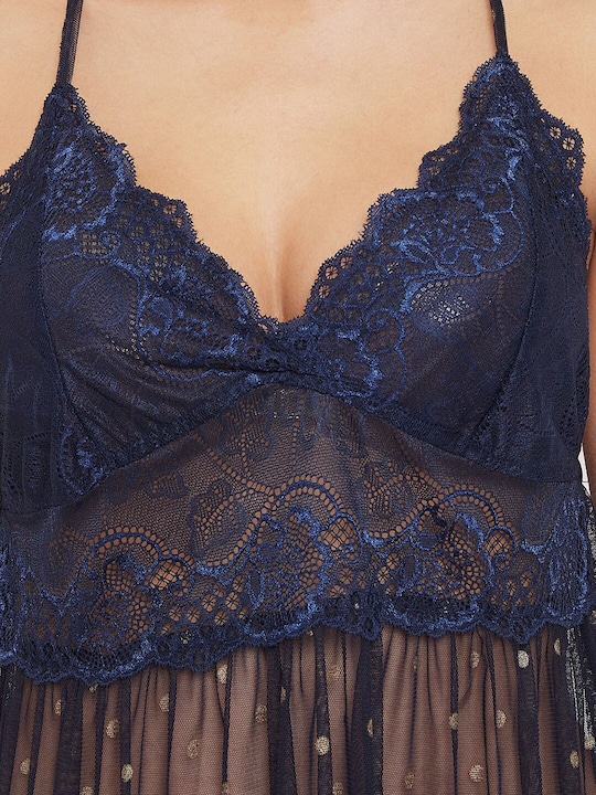 Navy Blue & Gold Toned Baby Doll Nighty