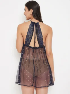 Navy Blue & Gold Toned Baby Doll Nighty