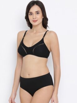 Imported Women Black Cotton Bra Set