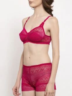 Quttos Pink Sheer Women Bra Set