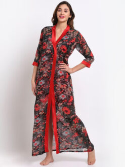 Red Floral Printed Sexy Nightdress