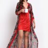 Red Floral Printed Sexy Nightdress Silk Nighties Online in Pakistan, Buy Women Undergarments, Sexy Lingerie Near Me, Cheap Lingerie Brands, Bridal Undergarments in Lahore