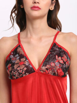 Red Floral Printed Sexy Nightdress