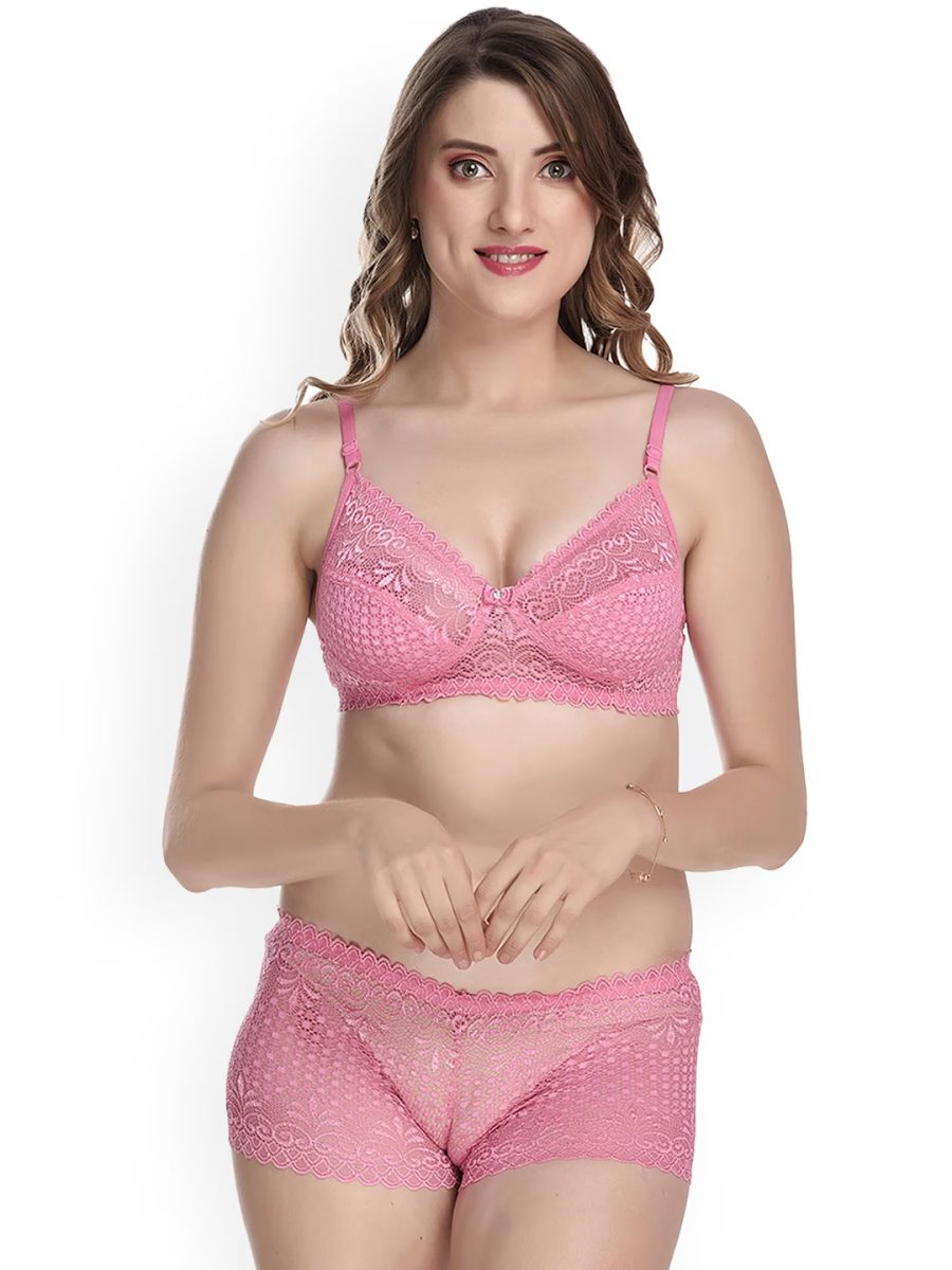 Self Design Cotton Bra Set