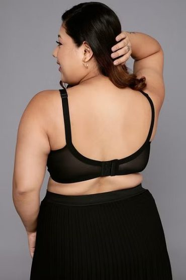 Cotton Rich Full Figure Embroidered Bra in Black