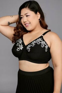 Cotton Rich Full Figure Embroidered Bra in Black