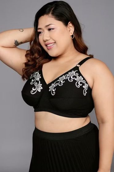 Cotton Rich Full Figure Embroidered Bra in Black