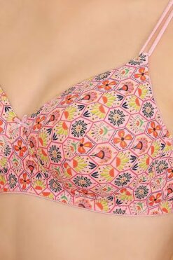 Pink Padded Non Wired Floral Print Bra Set