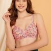 Pink Padded Non Wired Floral Print Bra Set