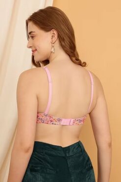 Pink Padded Non Wired Floral Print Bra Set