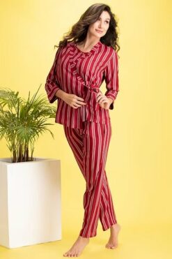 Sassy Stripes 3 Piece Set Bridal Nighty - Women Night Dress