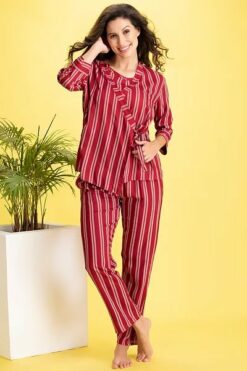 Sassy Stripes 3 Piece Set Bridal Nighty - Women Night Dress