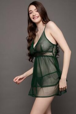 Chic Mesh Babydoll in Forest Green