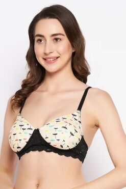 Off White Printed Bra & Panty Set