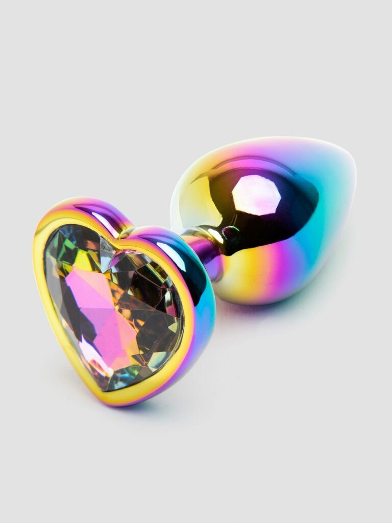 Rear Assets Small Jeweled Rainbow Heart Butt Plug