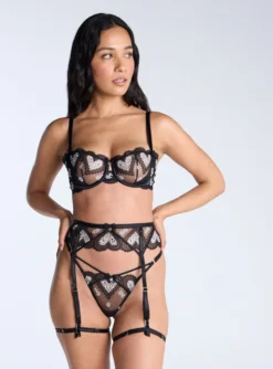Amore Sheer Embroidered Balconette Bra Black & White