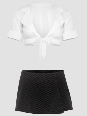 Fantasy Sexy Secretary Top and Pinstripe Skirt Set