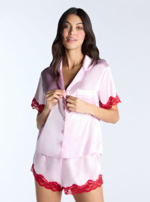 Amelia Satin Short Pyjama Set Light Pink