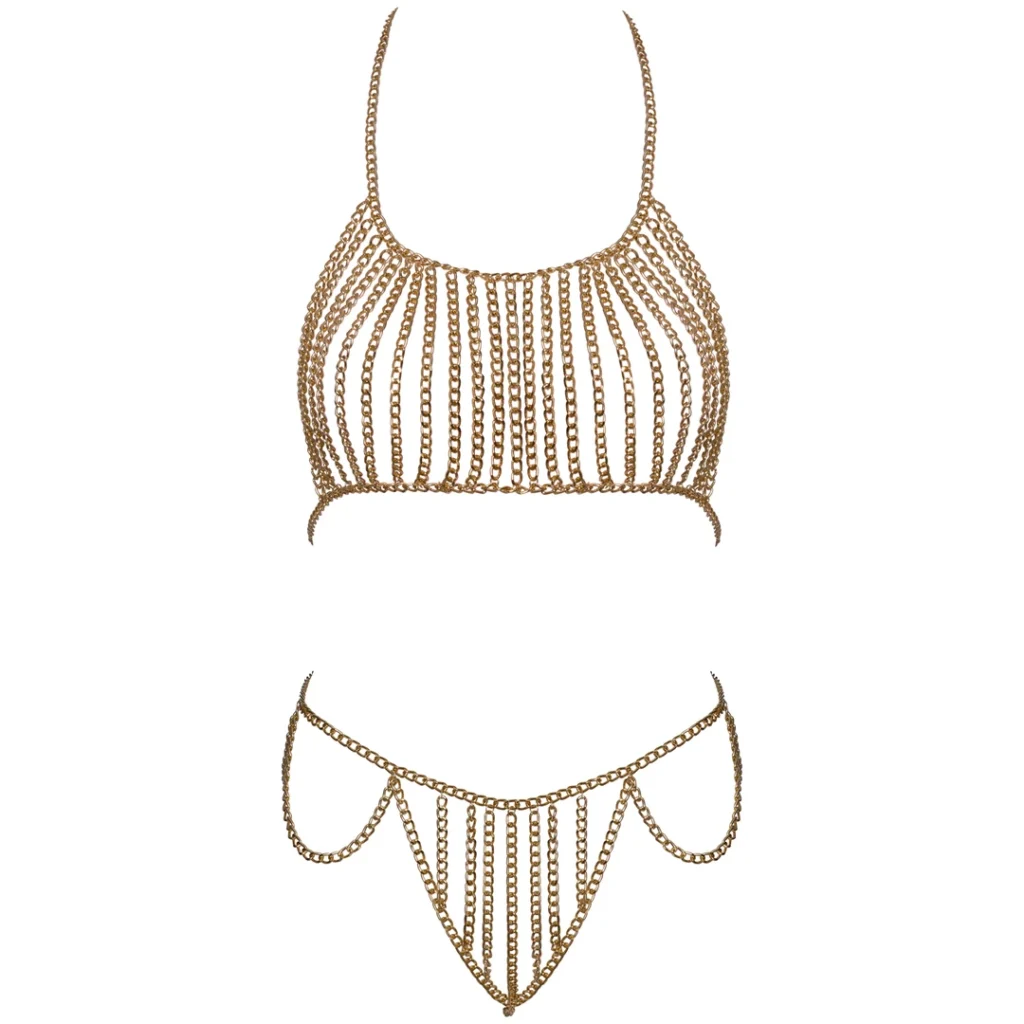 Cottelli Chain Top & String Gold Lingerie