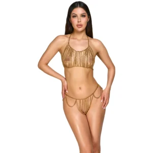 Cottelli Chain Top & String Gold Lingerie
