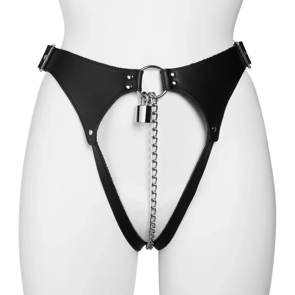 Leather Chastity Belt for Women with Chain