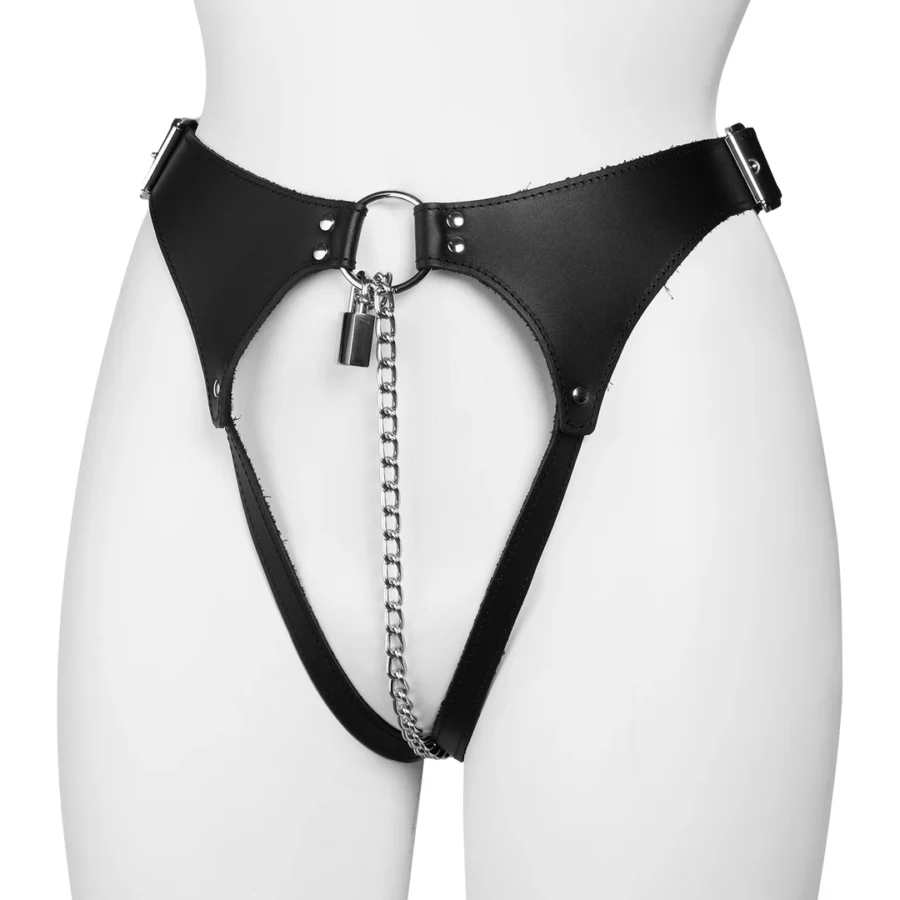 Leather Chastity Belt for Women with Chain