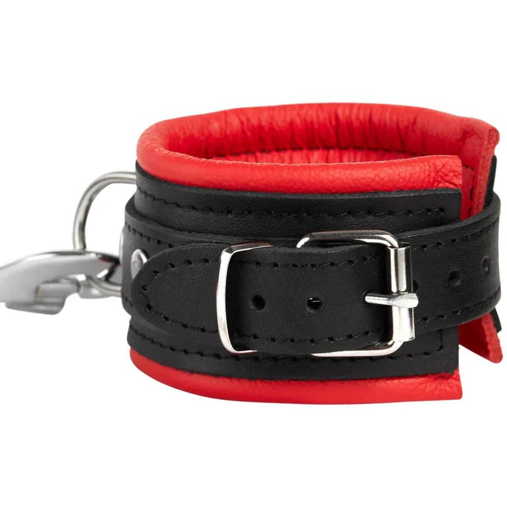 Wrist Cuffs Leather Narrow Red