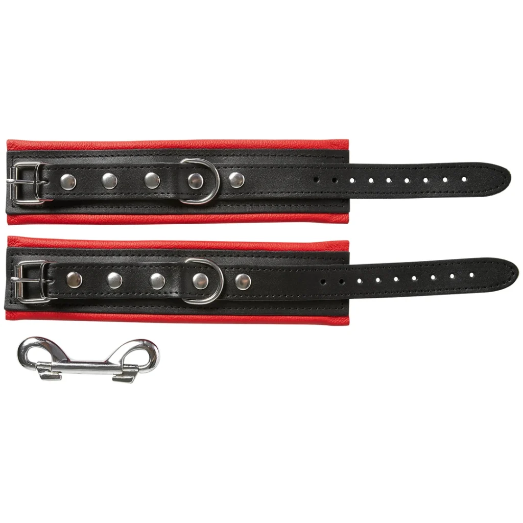Wrist Cuffs Leather Narrow Red