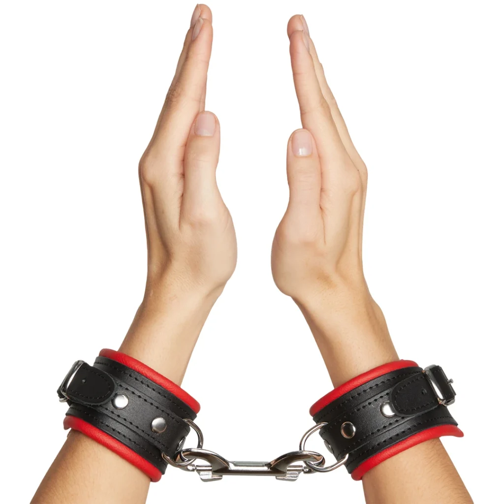 Wrist Cuffs Leather Narrow Red