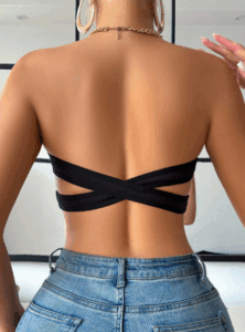 Strapless Solid Color Cross Back Bandeau Bra