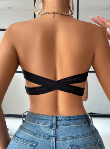 Strapless Solid Color Cross Back Bandeau Bra