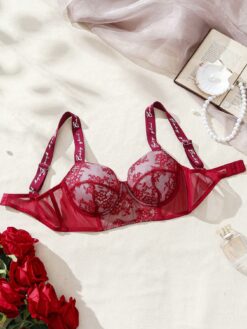 Ladies' Lace Bra With Letter Printed Shoulder Straps