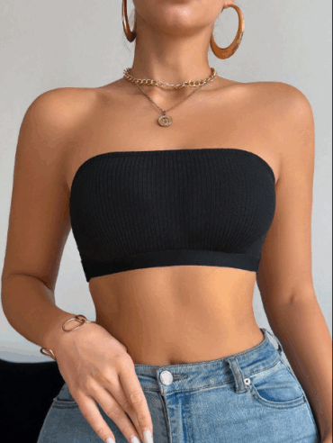 Strapless Solid Color Cross Back Bandeau Bra