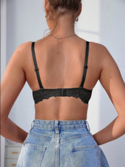 Black Lace Padded Underwire Bra With Adjustable Straps