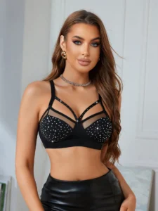 MidnightGlam Women's Milk Silk Rhinestone Embellished Wireless Bra